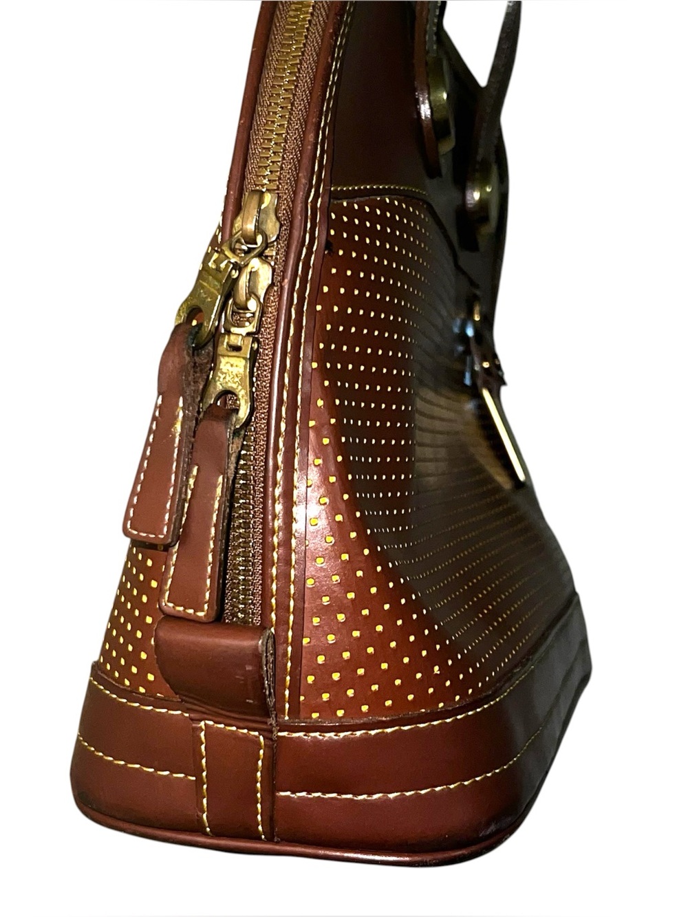 DOONEY & BOURKE Vintage Brown Perforated Cabrio Leather Hand Bag - Picture 3 of 6
